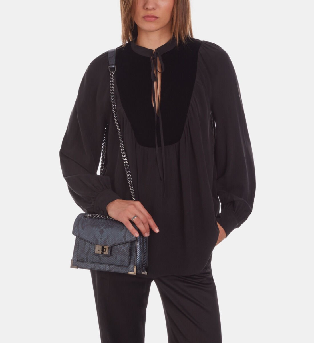 Sac Emily chaine en cuir gris effet python The Kooples France
