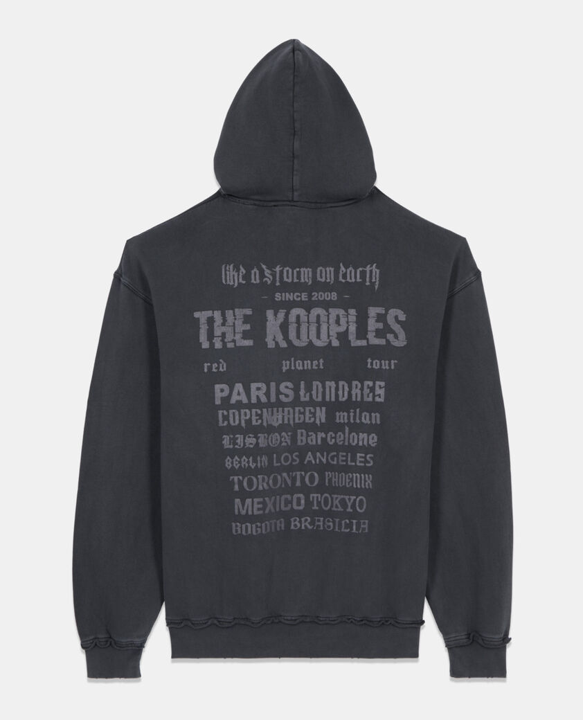 The Kooples HERREN BLACK WASHED schwarzes kapuzensweatshirt mit siebdruck