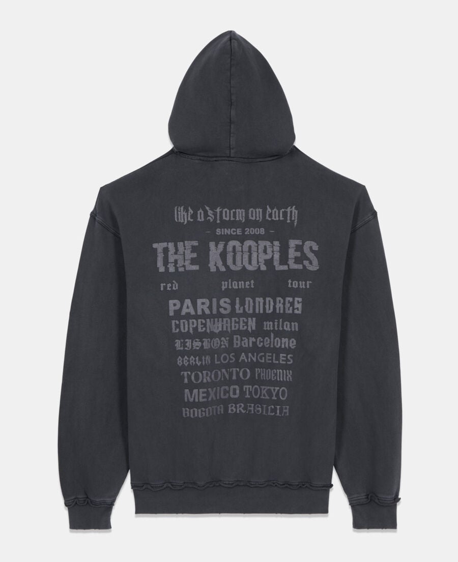 The Kooples H BLACK WASHED black hoodie with serigraphy