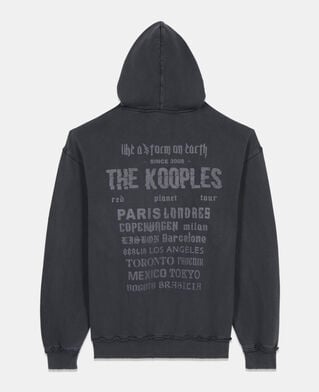 The Kooples H BLACK WASHED black hoodie with serigraphy