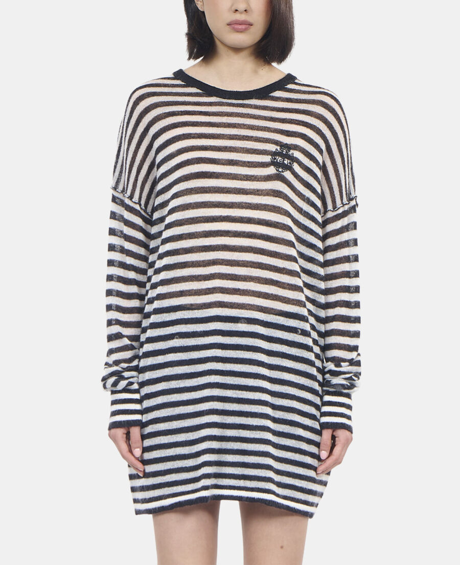 The Kooples FEMME BLACK / WHITE pull en mohair et laine &agrave; rayures