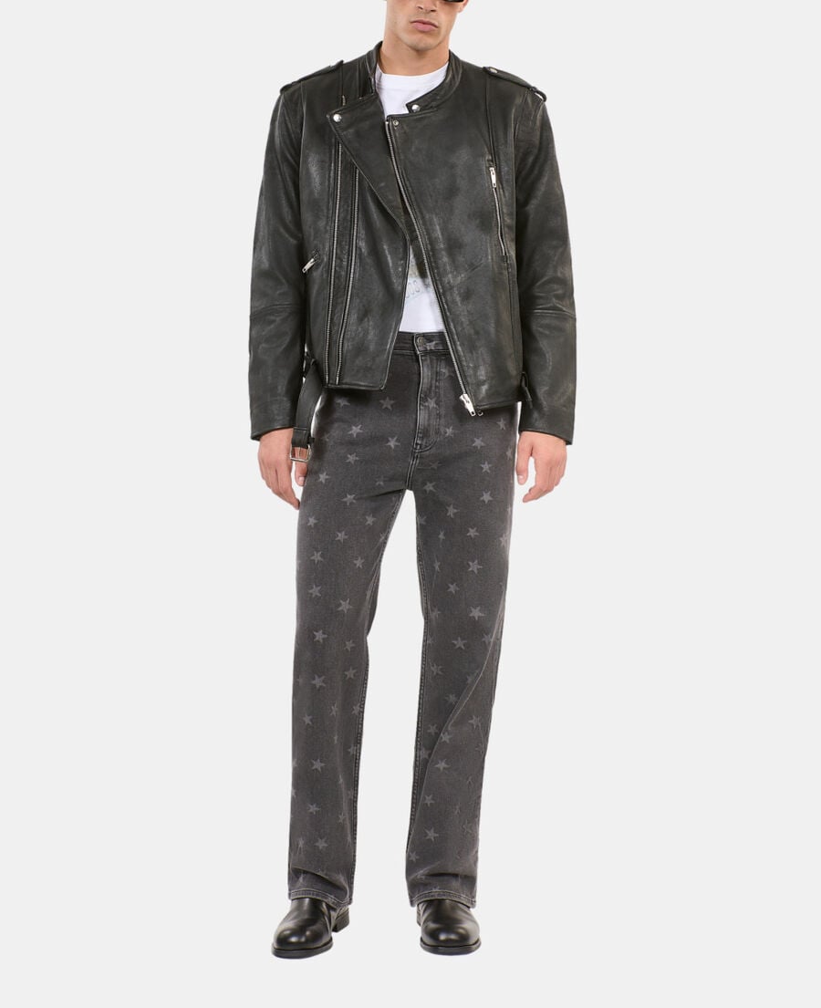 The Kooples MEN BLACK WASHED star printed straight-leg jeans