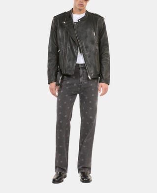 The Kooples MEN BLACK WASHED star printed straight-leg jeans