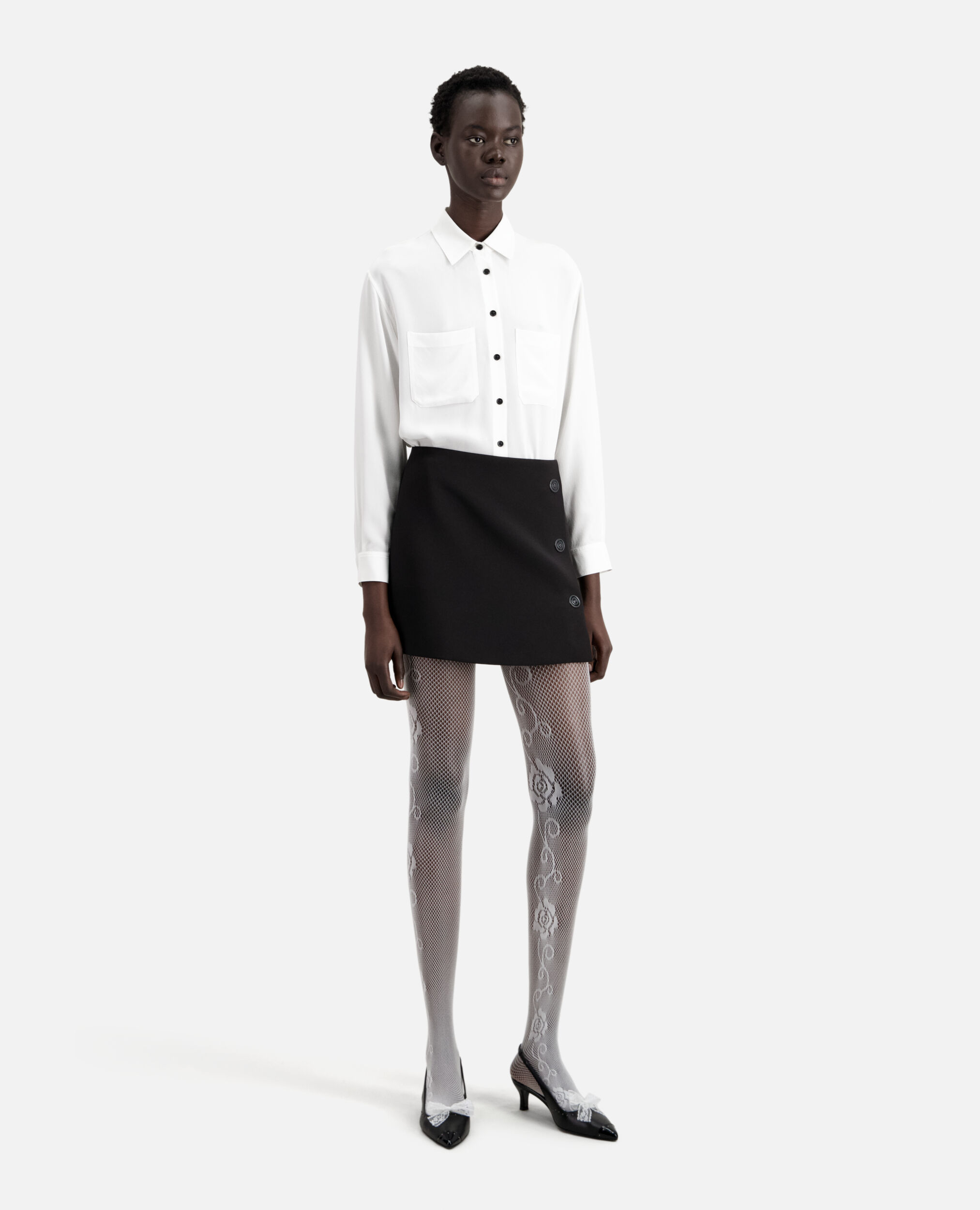 Short black crepe skirt, BLACK, hi-res image number null