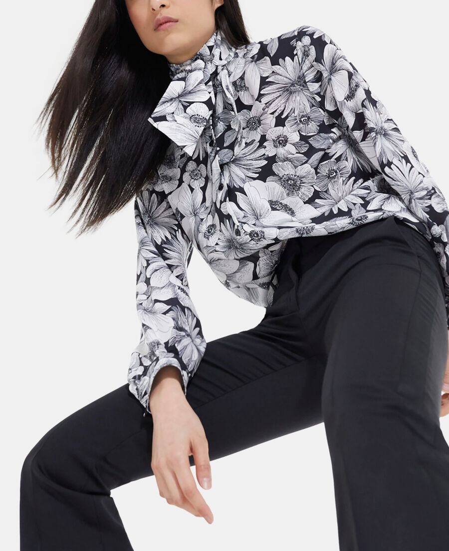 floral silk shirt pussy bow collar
