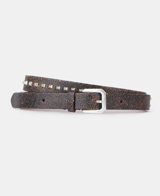 The Kooples MEN BROWN thin brown leather belt with spikes