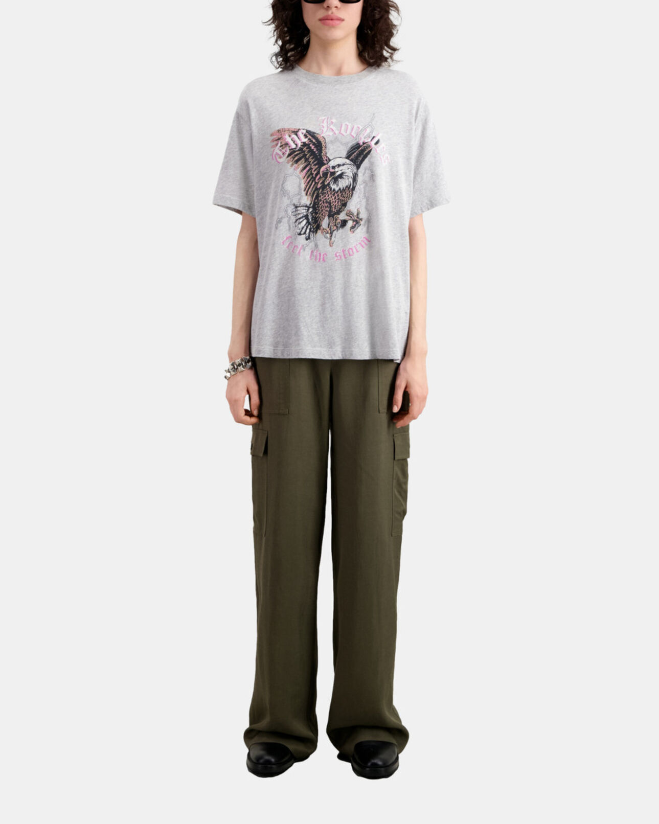 The Kooples WOMEN GRIS CLAIR grey t-shirt with feel the storm serigraphy