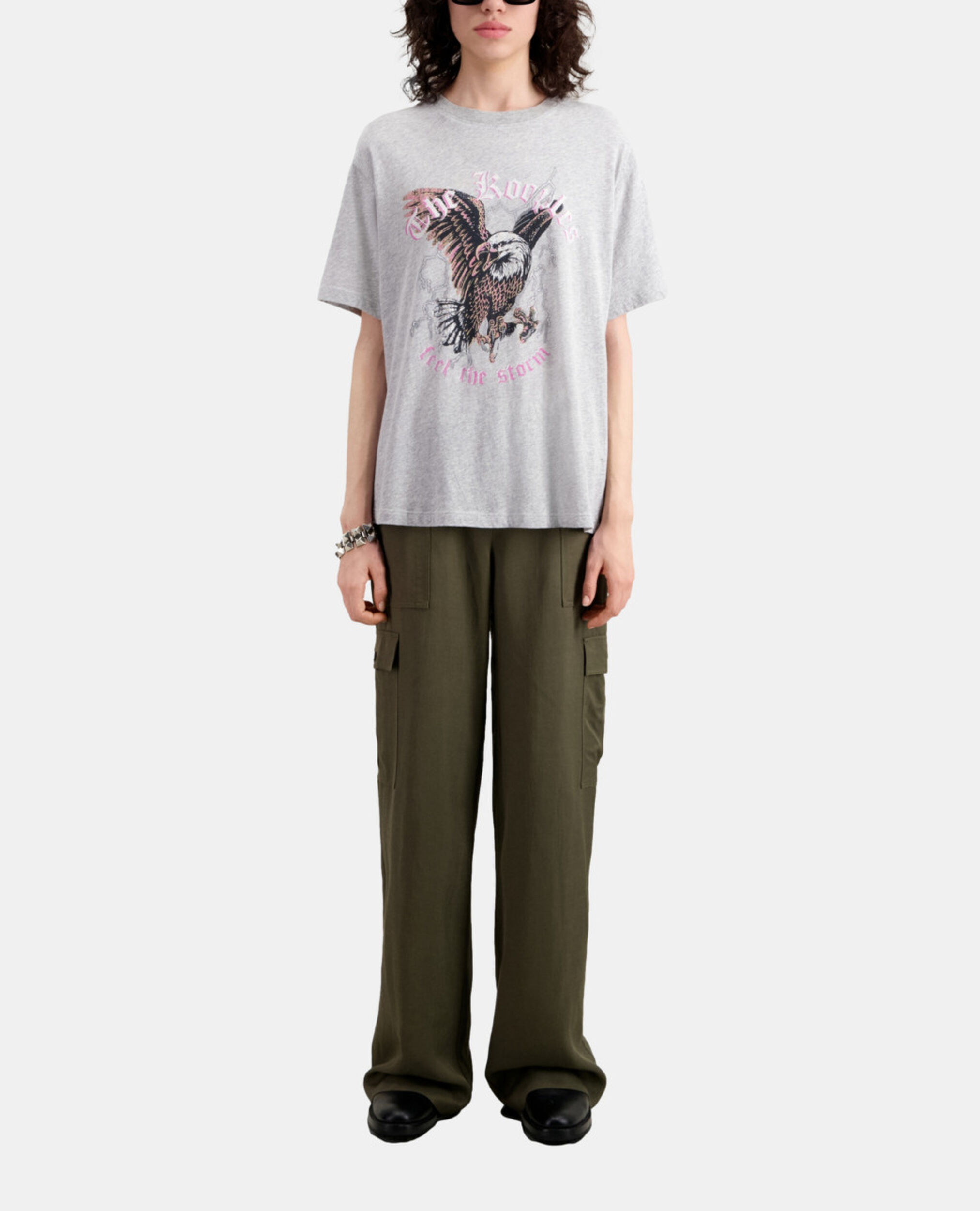T-shirt Femme gris avec sérigraphie Feel the storm, GRIS CLAIR, hi-res image number null