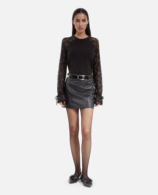 The Kooples FEMME BLACK WASHED t-shirt manches longues en dentelle noir