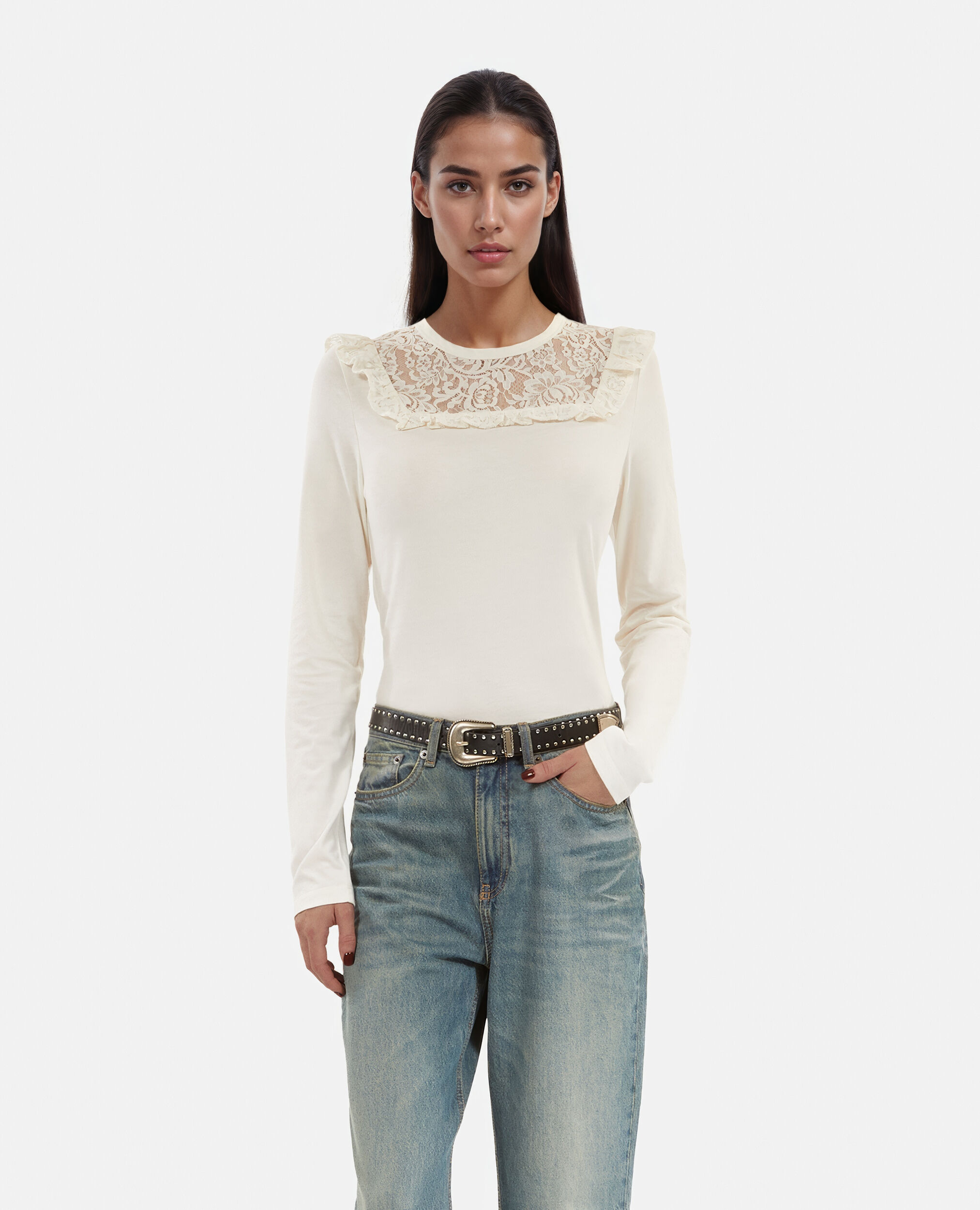 Long-sleeved white T-shirt, WHITE, hi-res image number null