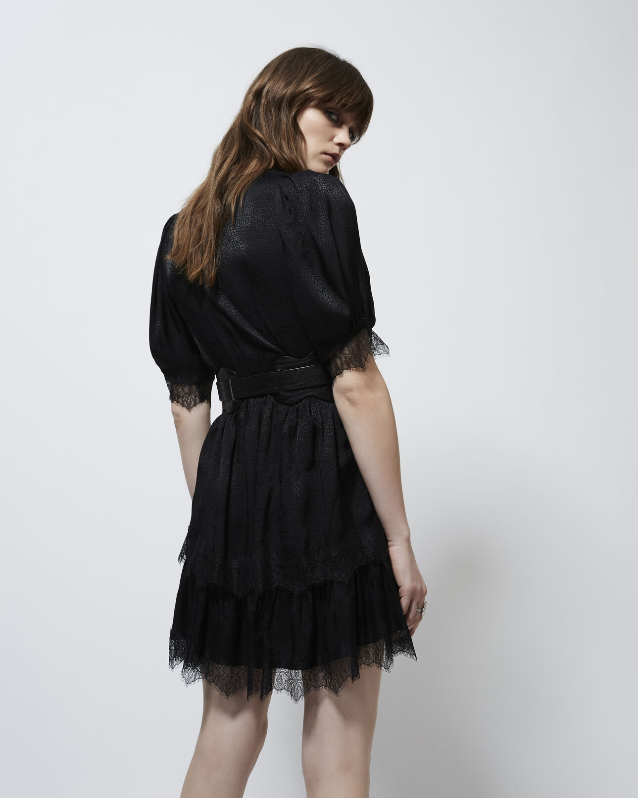 The Kooples FEMME BLACK robe rock manches courtes jacquard noir