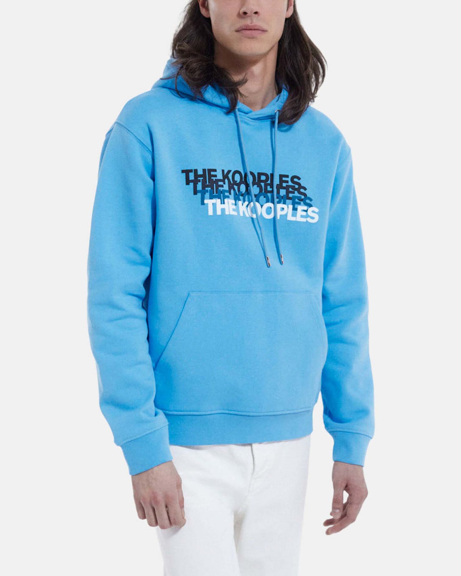 Blue cotton hoodie with faded logo, BLUE, hi-res image number null