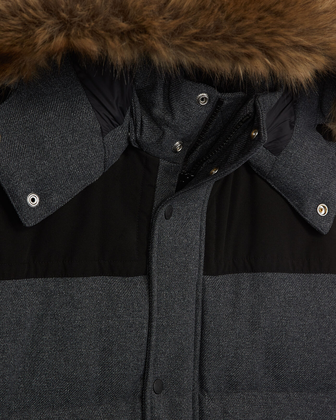 The Kooples HOMME LIGHT GREY MELANGE doudoune nylon grise capuche fourrure