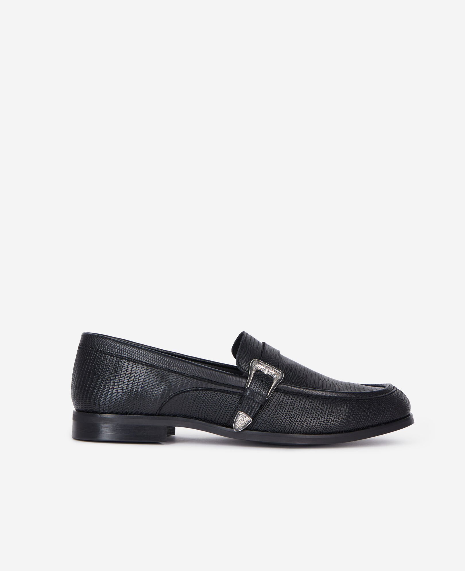 The Kooples HOMME BLACK mocassins en cuir noir avec boucle western