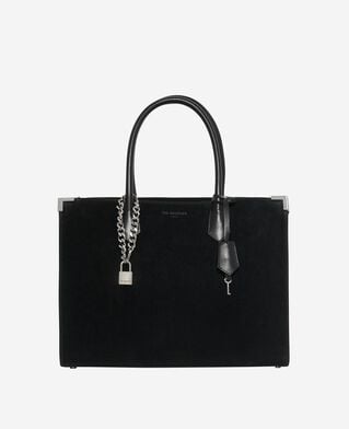The Kooples F BLACK ming l tote bag in black suede