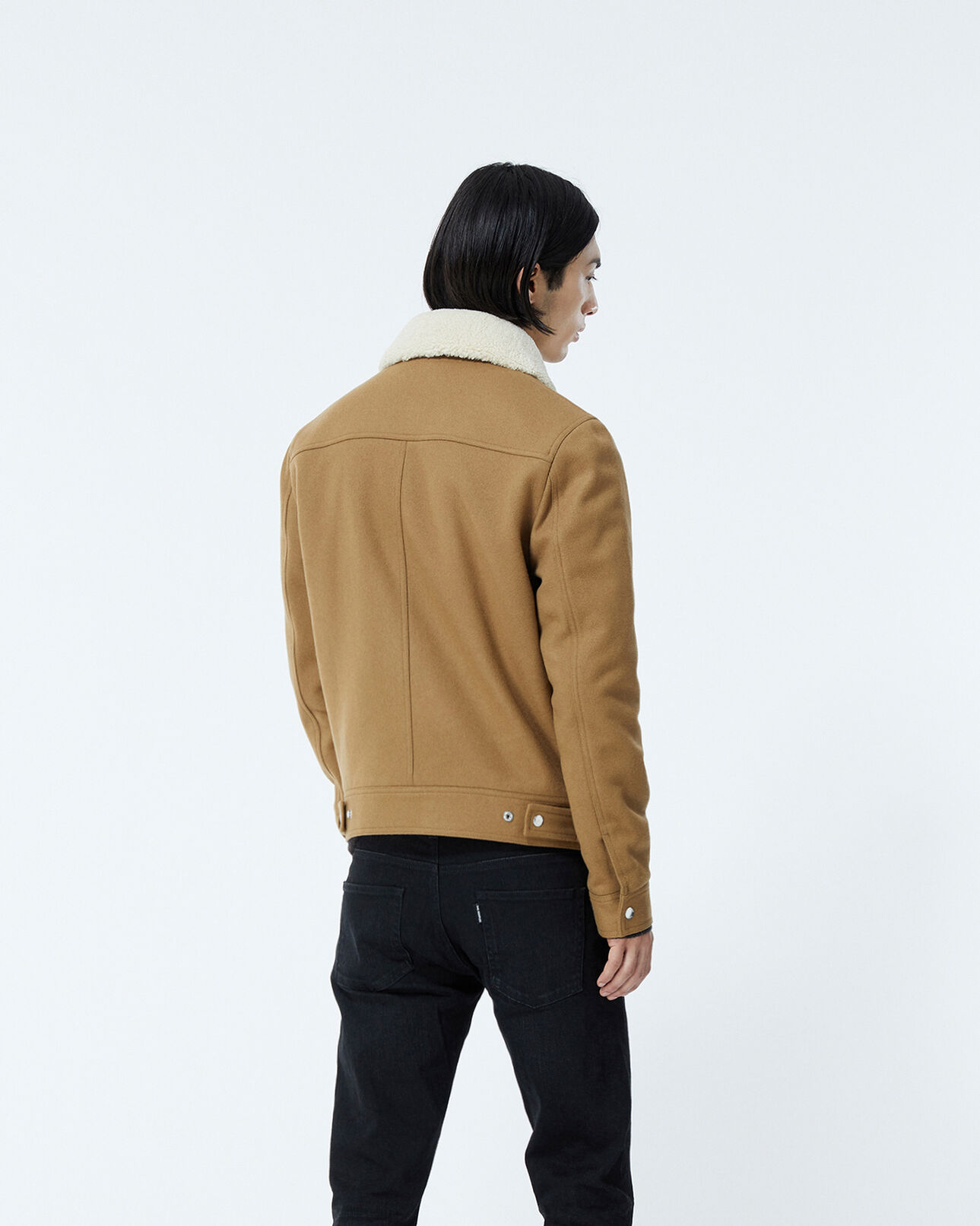 The Kooples MEN CAMEL camel-colored wool jacket w/sheepskin collar