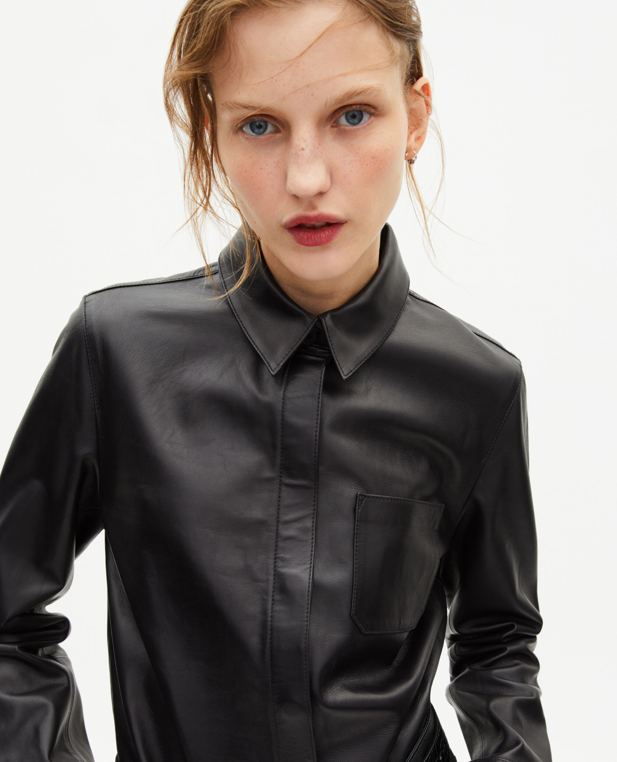 Chemise en cuir noire, BLACK, hi-res image number null