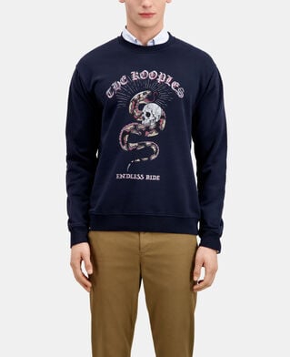 The Kooples MEN WASHED NAVY navy blue sweatshirt with sneaky snake serigraphy