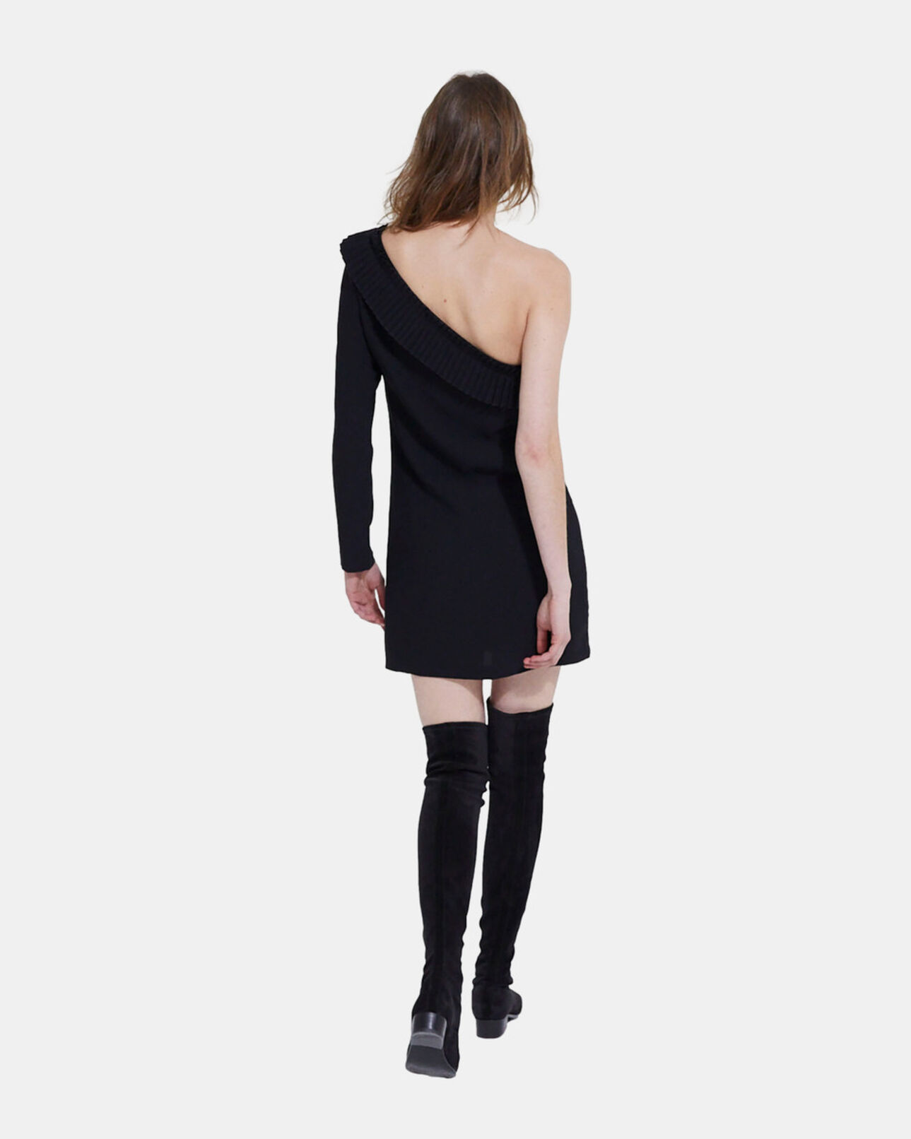 The Kooples WOMEN BLACK one shoulder short black dress
