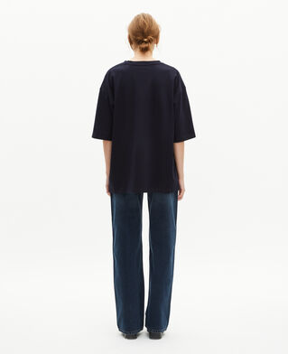 The Kooples MEN NAVY unisex plain navy blue loose-fitting t-shirt