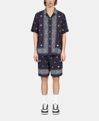 The Kooples HOMME NAVY / WHITE chemise manches courtes imprim&eacute;e bleue