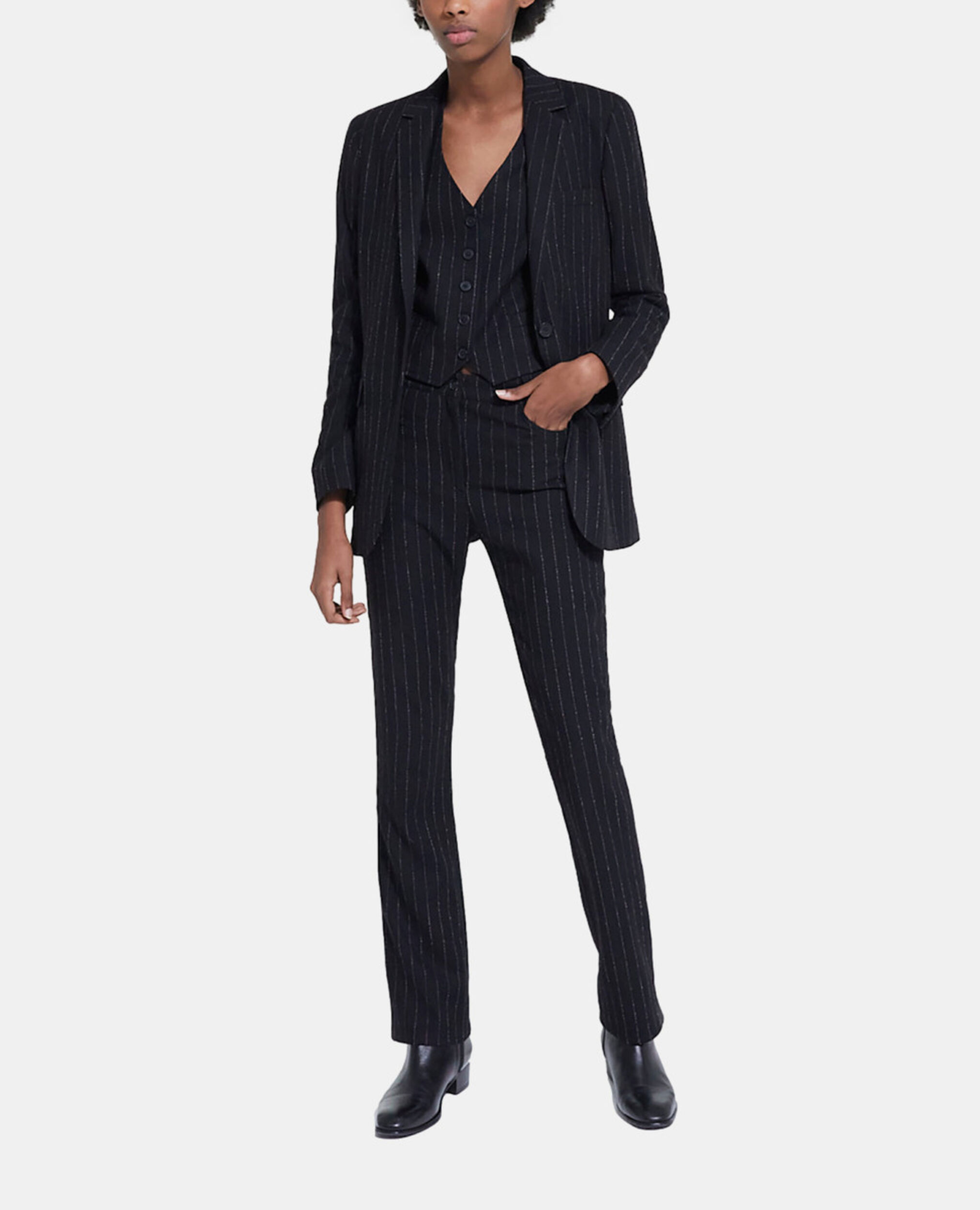 Veste de costume en laine rayée, BLACK WHITE, hi-res image number null
