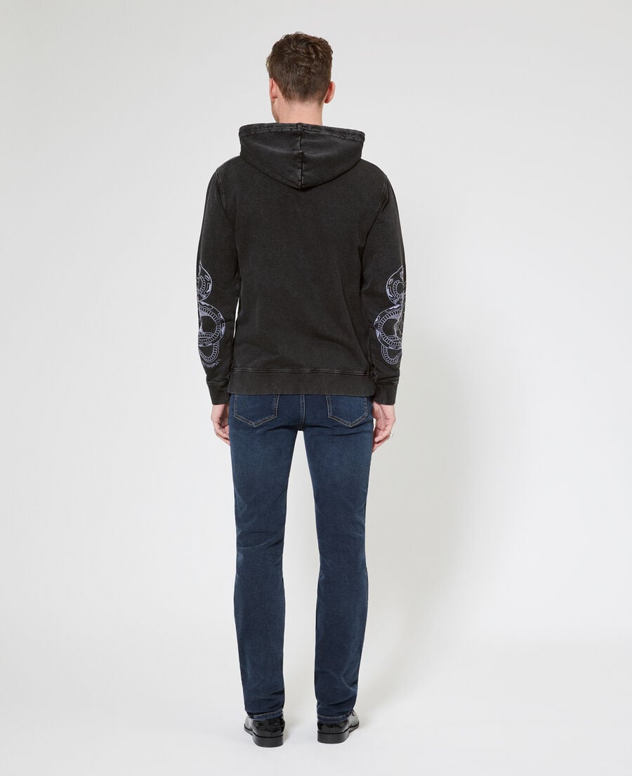 The Kooples MEN BLACK WASHED hooded sweatshirt with black embroidery