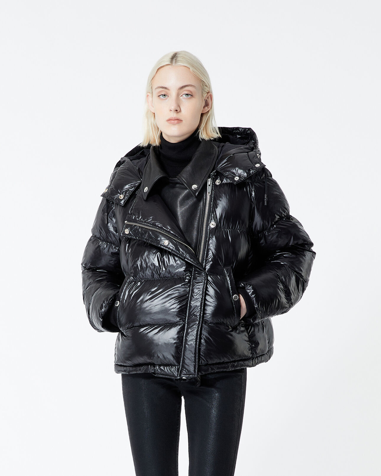 The Kooples FEMME BLACK doudoune noire col cuir