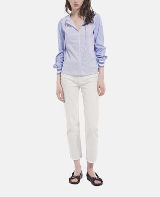The Kooples F BLUE WHITE striped cotton printed blue top with tie-drop neck