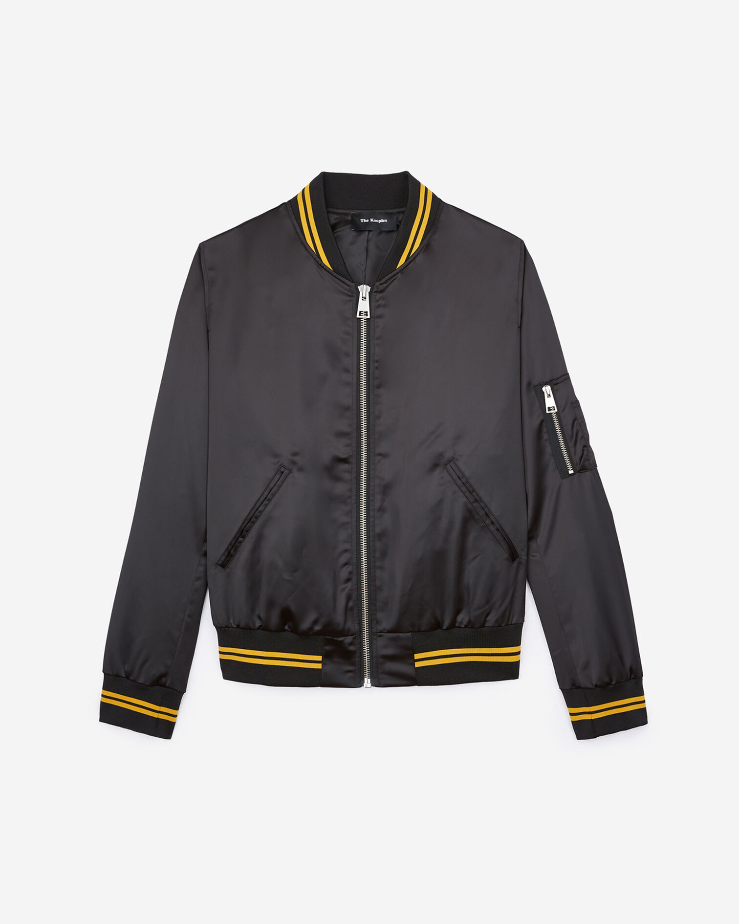 Black satin varsity jacket, BLACK / YELLOW, hi-res image number null