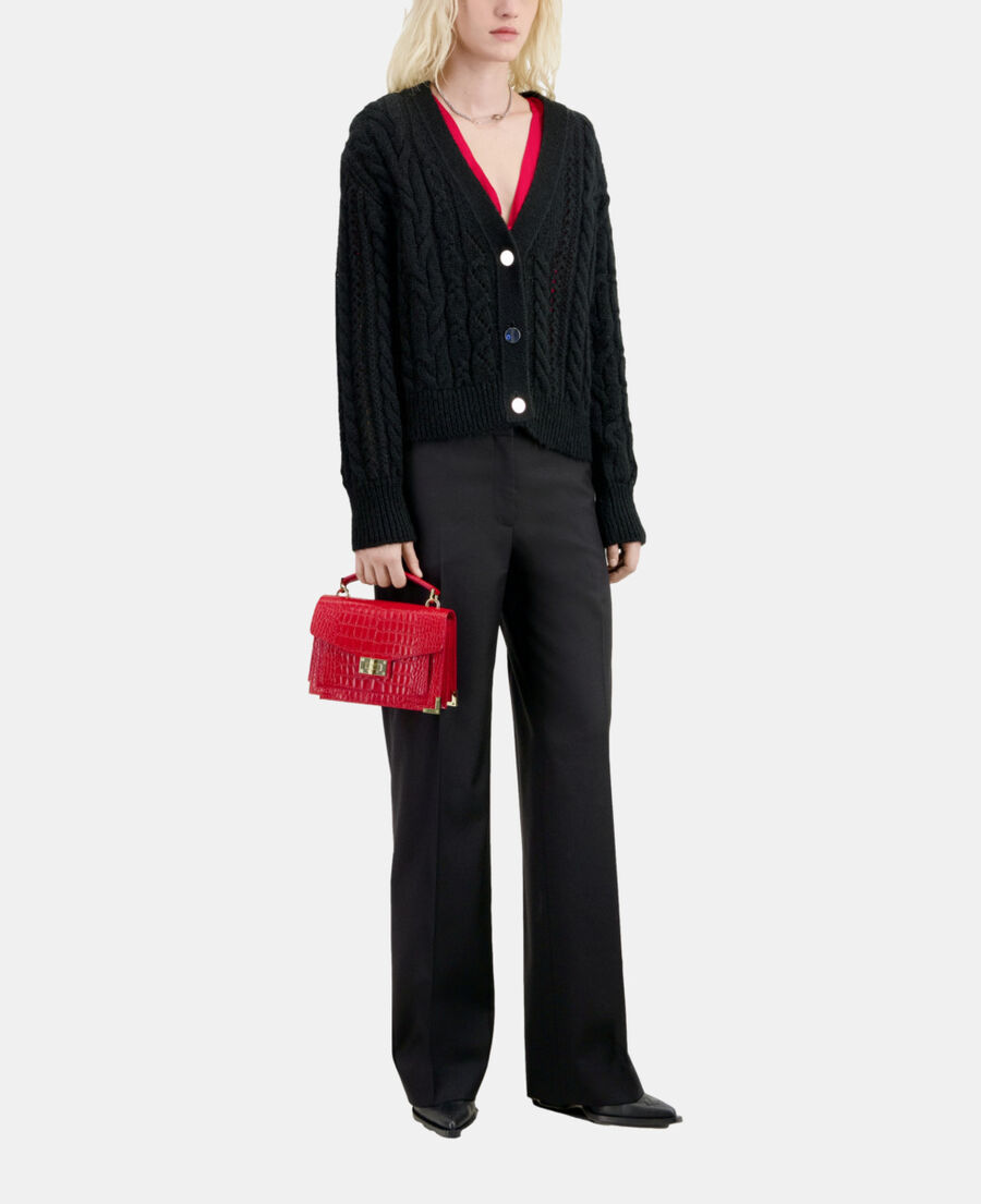 The Kooples F BLACK black cable-knit wool-blend cardigan