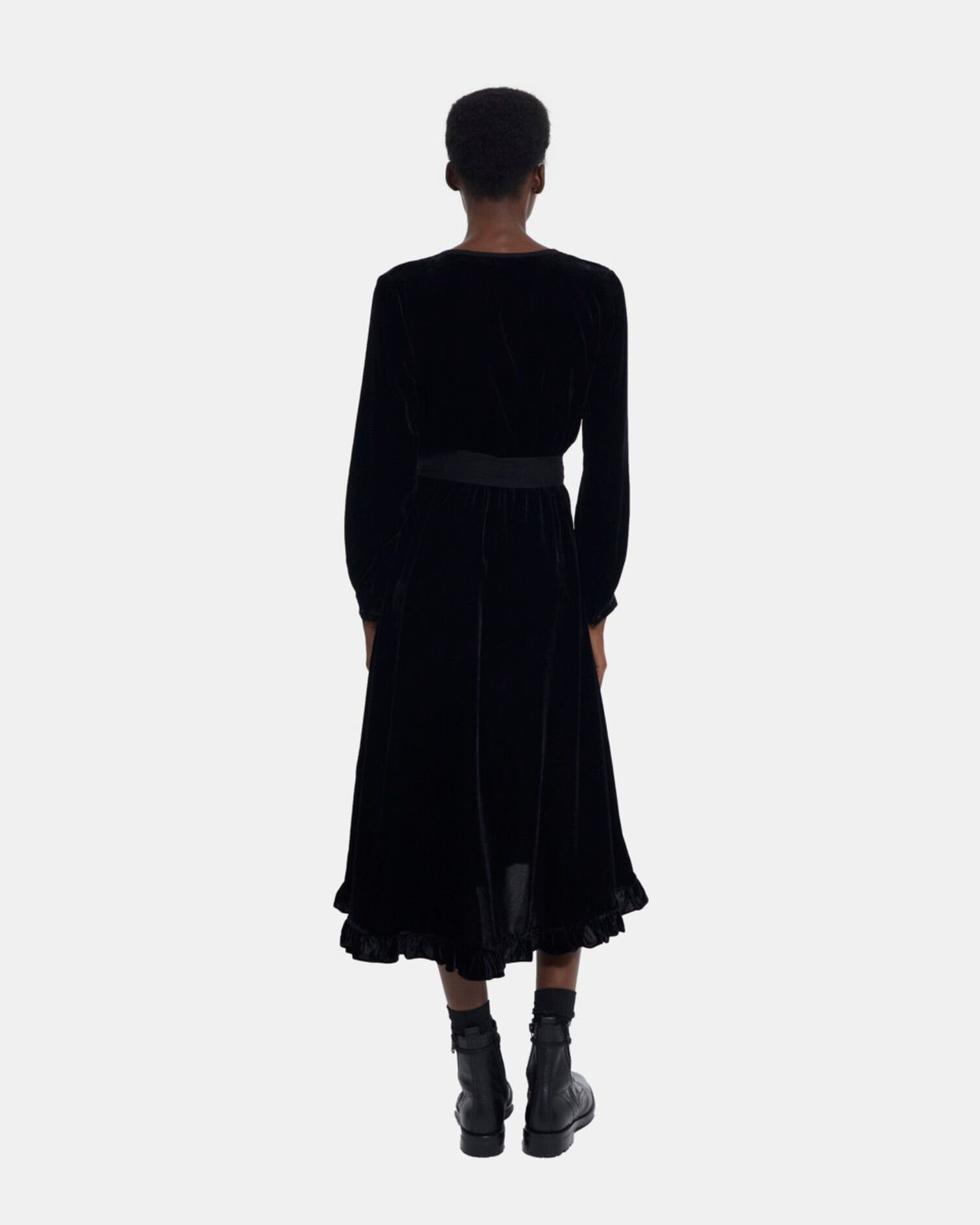 Langes Kleid aus schwarzem Velours, BLACK, hi-res image number null