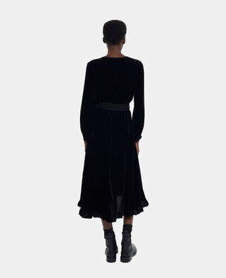 The Kooples DAMEN BLACK langes kleid aus schwarzem velours