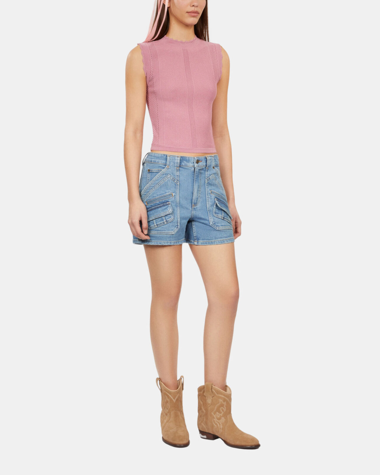 The Kooples WOMEN BLUE light blue denim shorts