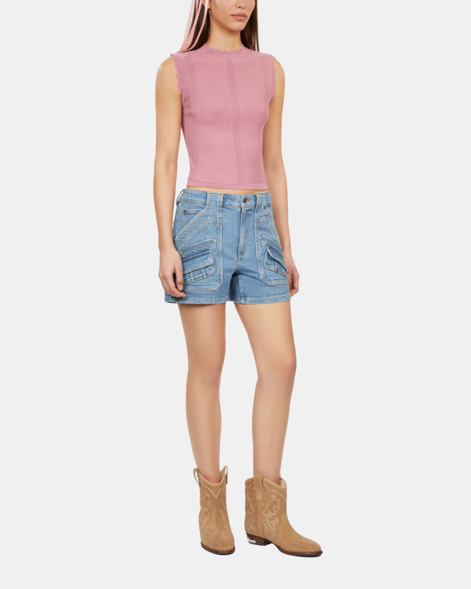 Light blue denim shorts, BLUE, hi-res image number null