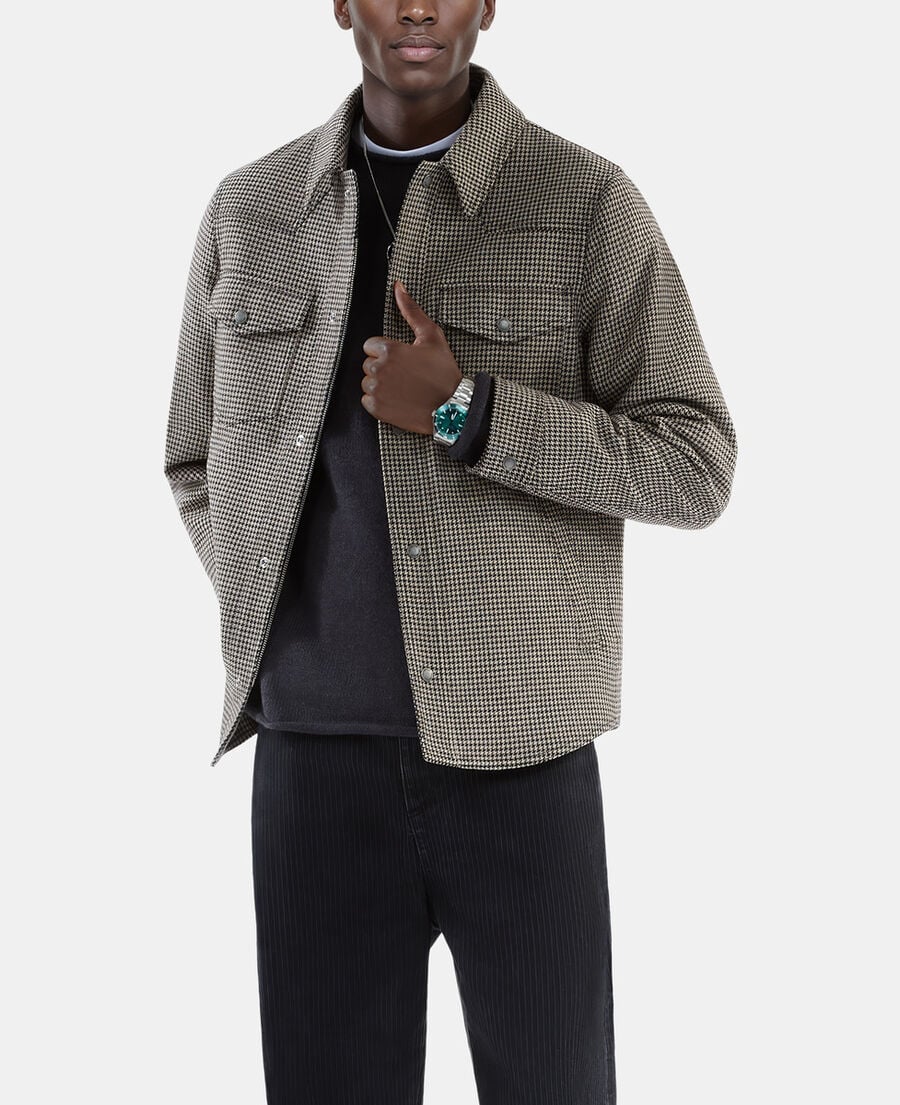 The Kooples MEN BROWN brown and ecru houndstooth overshirt style jacket