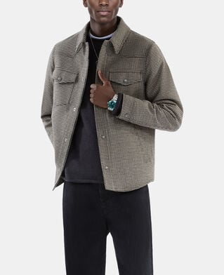 The Kooples MEN BROWN brown and ecru houndstooth overshirt style jacket