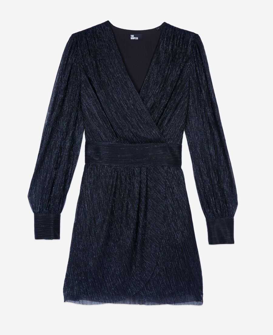 The Kooples WOMEN DARK NAVY navy blue metallic jersey short dress