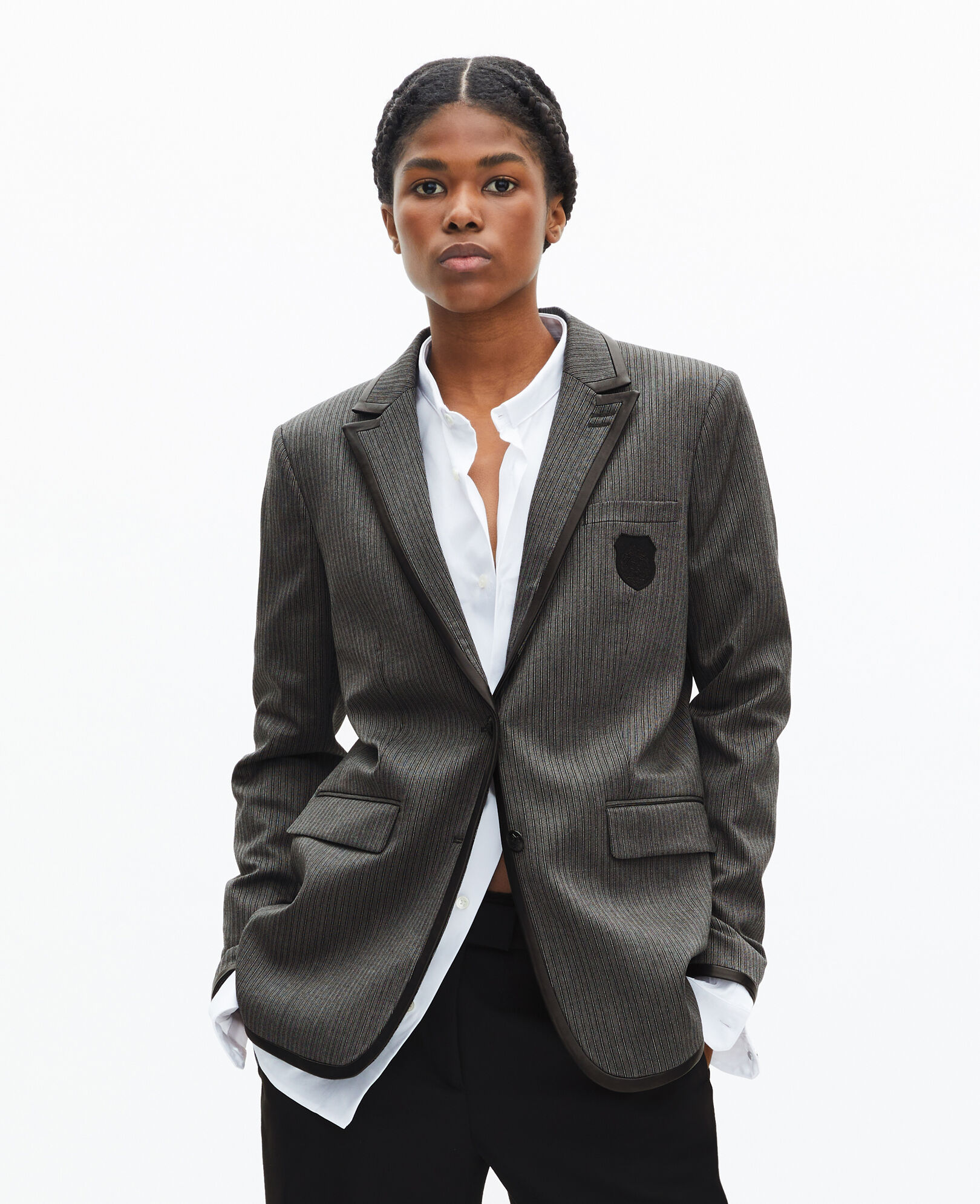 The Kooples WOMEN DARK GREY gray striped wool blend jacket