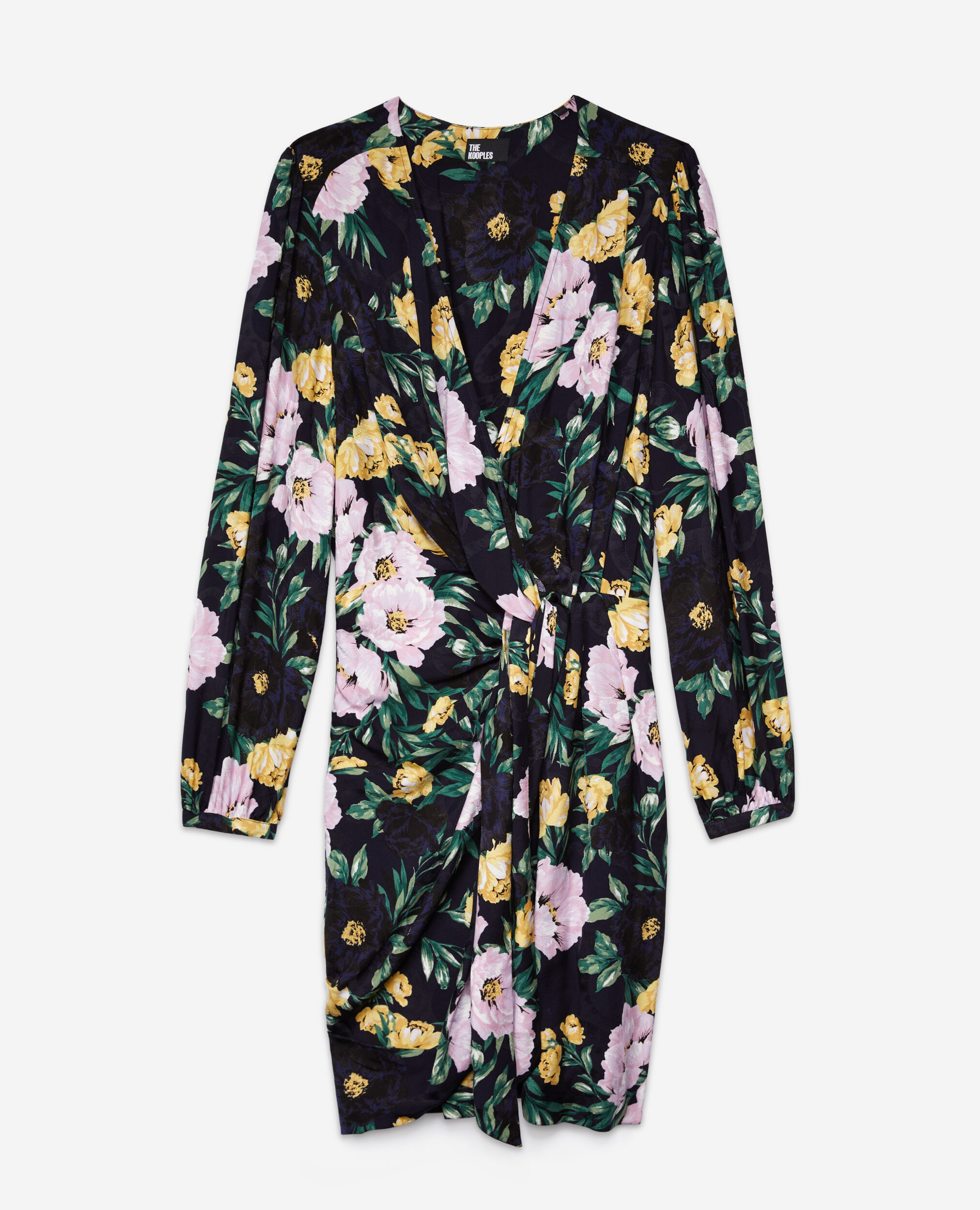 Short printed dress with draping, LIGHT PINK / DARK NAVY, hi-res image number null