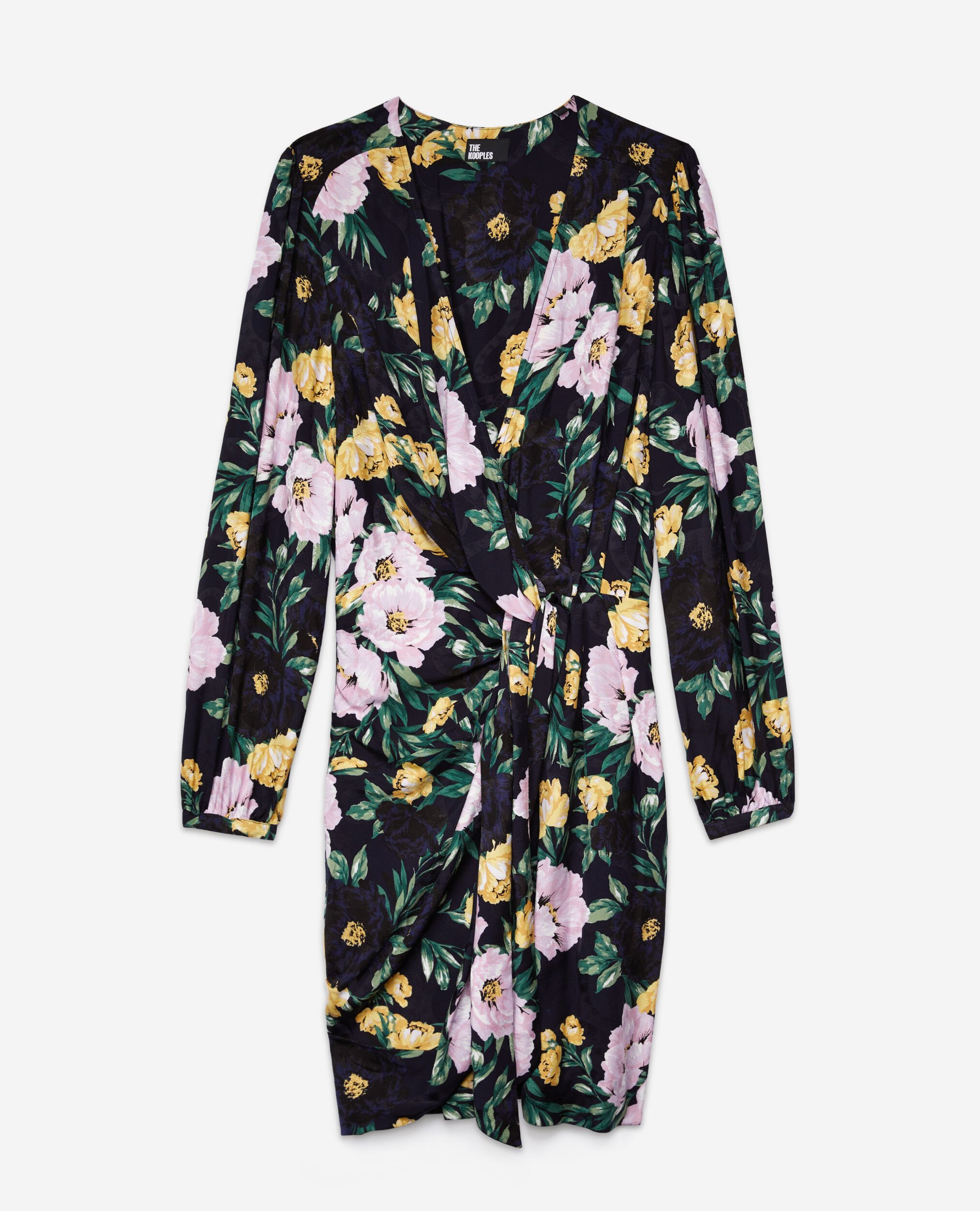 Short printed dress with draping, LIGHT PINK / DARK NAVY, hi-res image number null