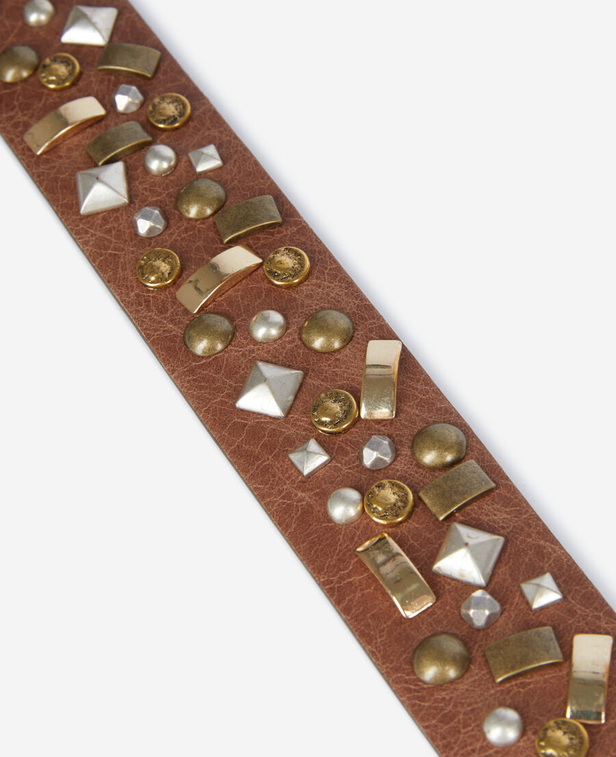 The Kooples WOMEN BROWN brown leather belt with rivets