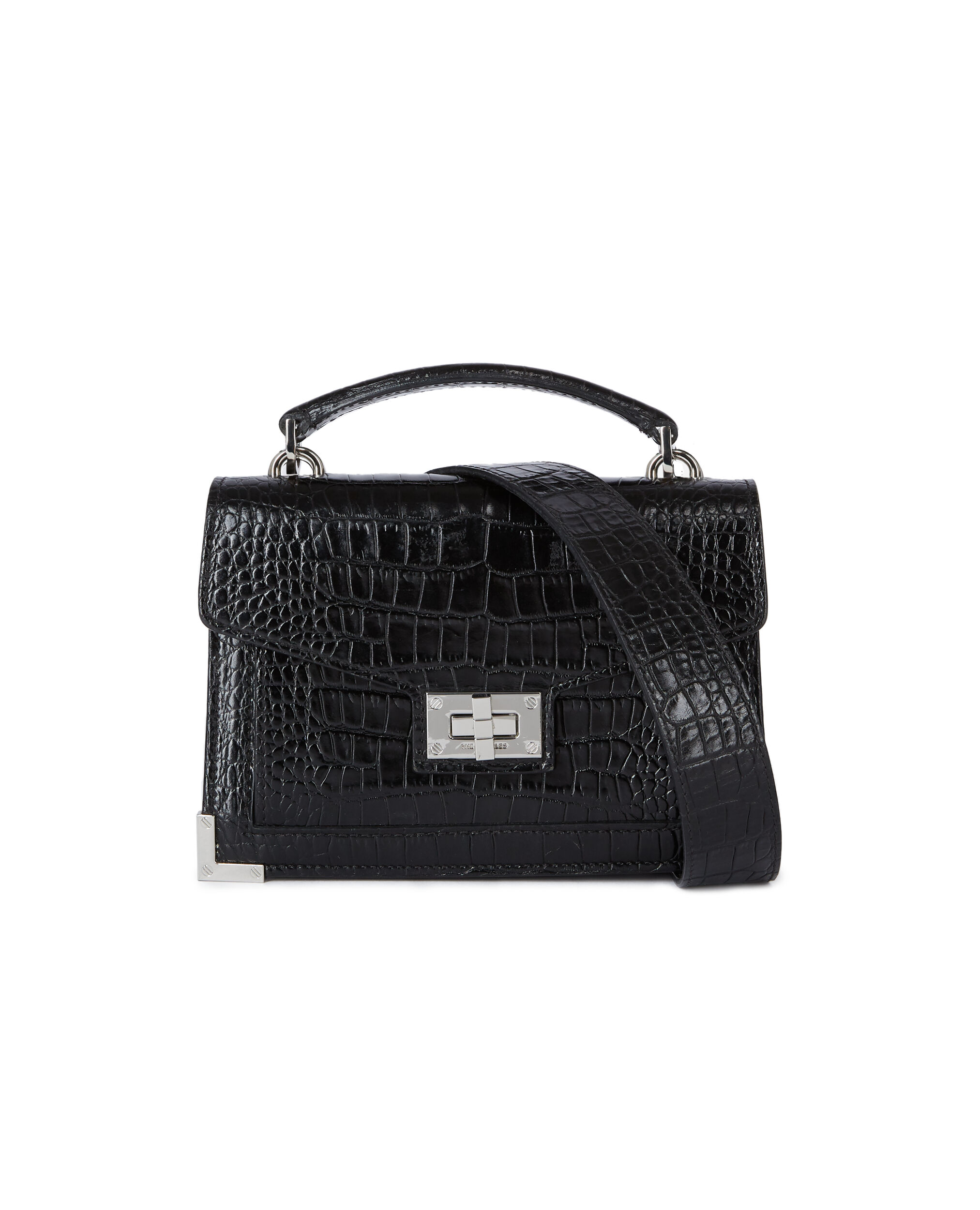 Emily small crocodile-effect bag in black leather | The Kooples US
