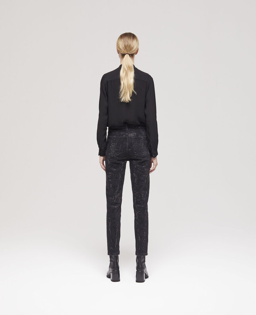 jean slim logo et strass noir