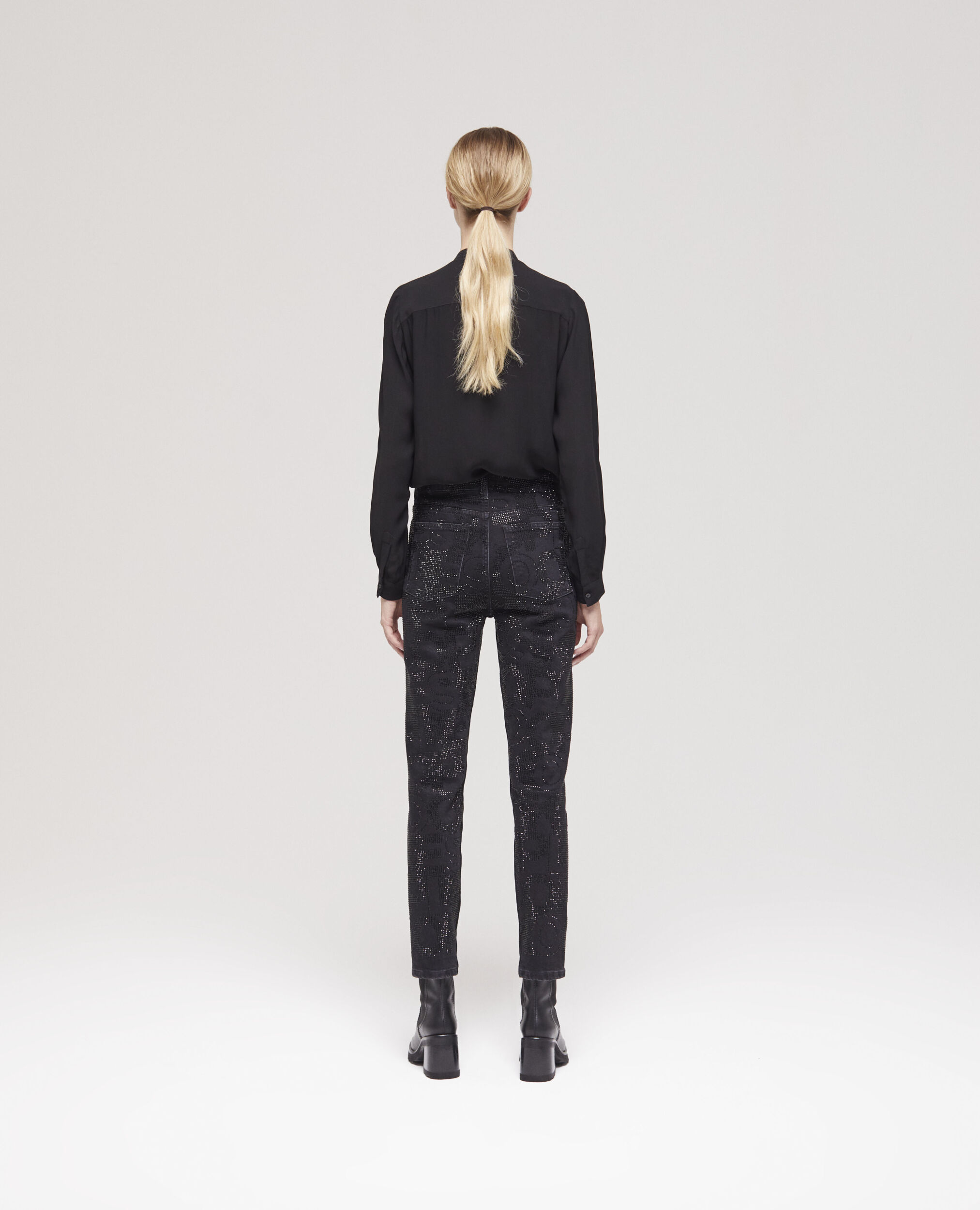 Jean slim logo et strass noir, BLACK WASHED, hi-res image number null