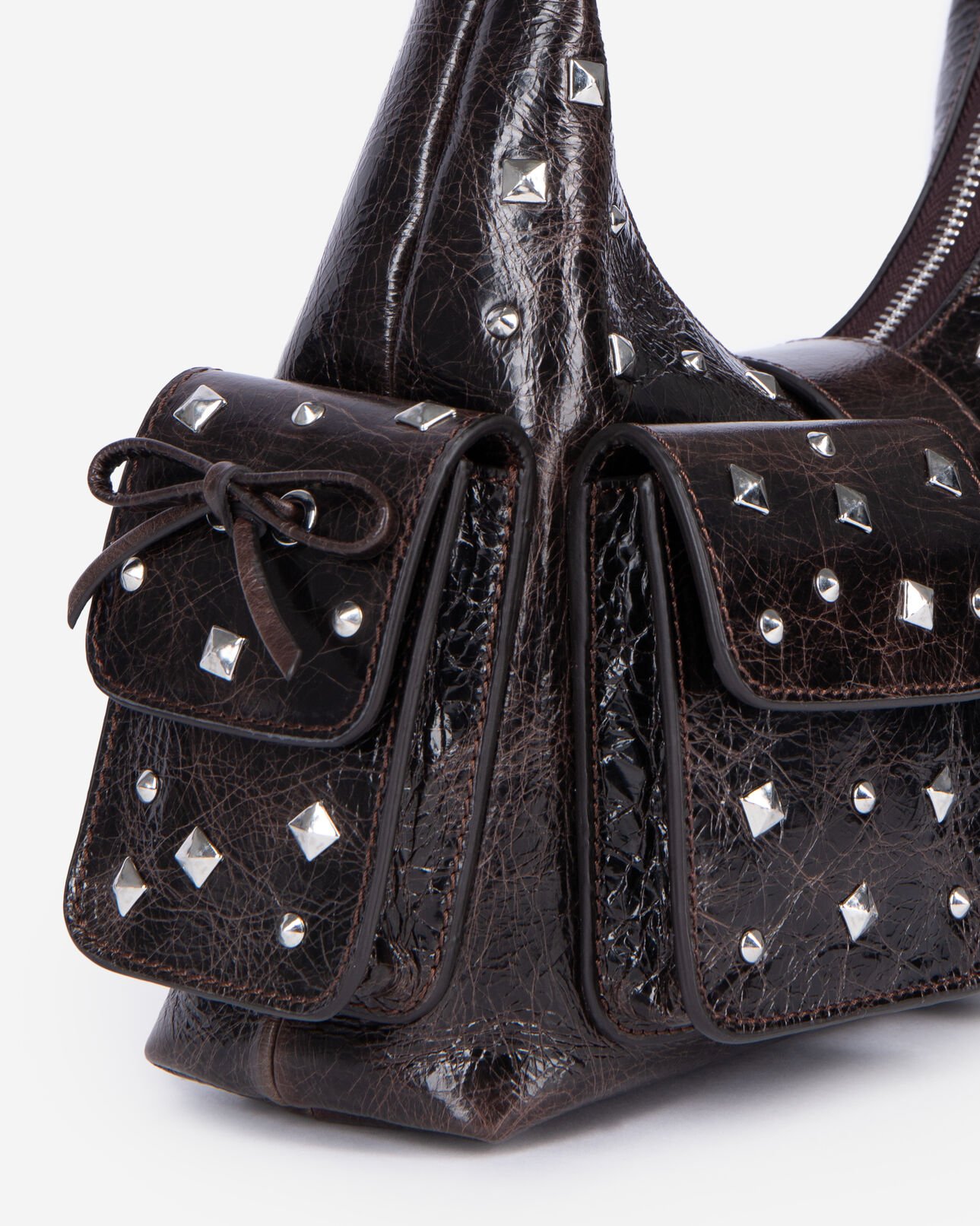 The Kooples MUJER BROWN bolso amelia tachuelas piel marrón