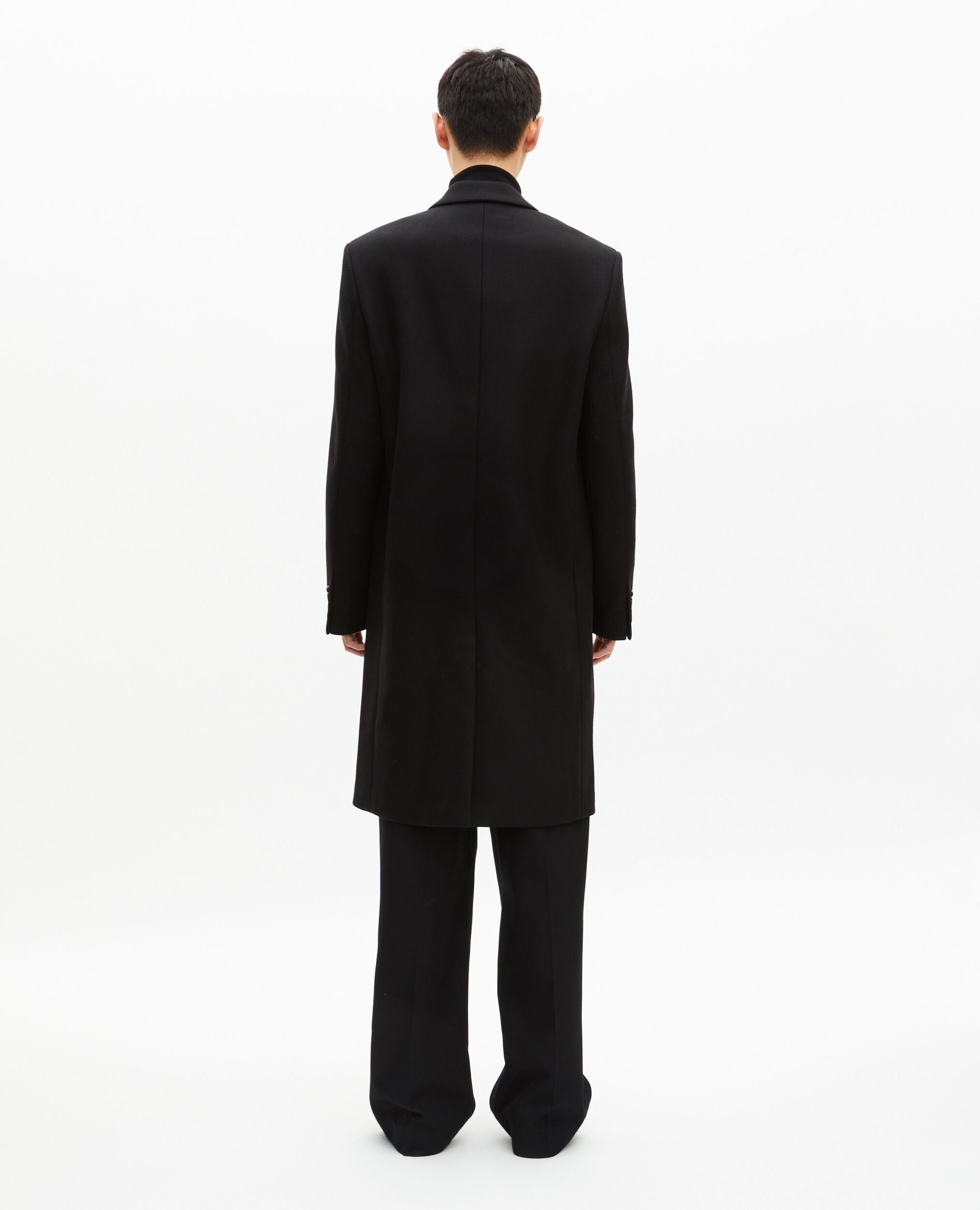 Black leather lapel collar coat, BLACK, hi-res image number null