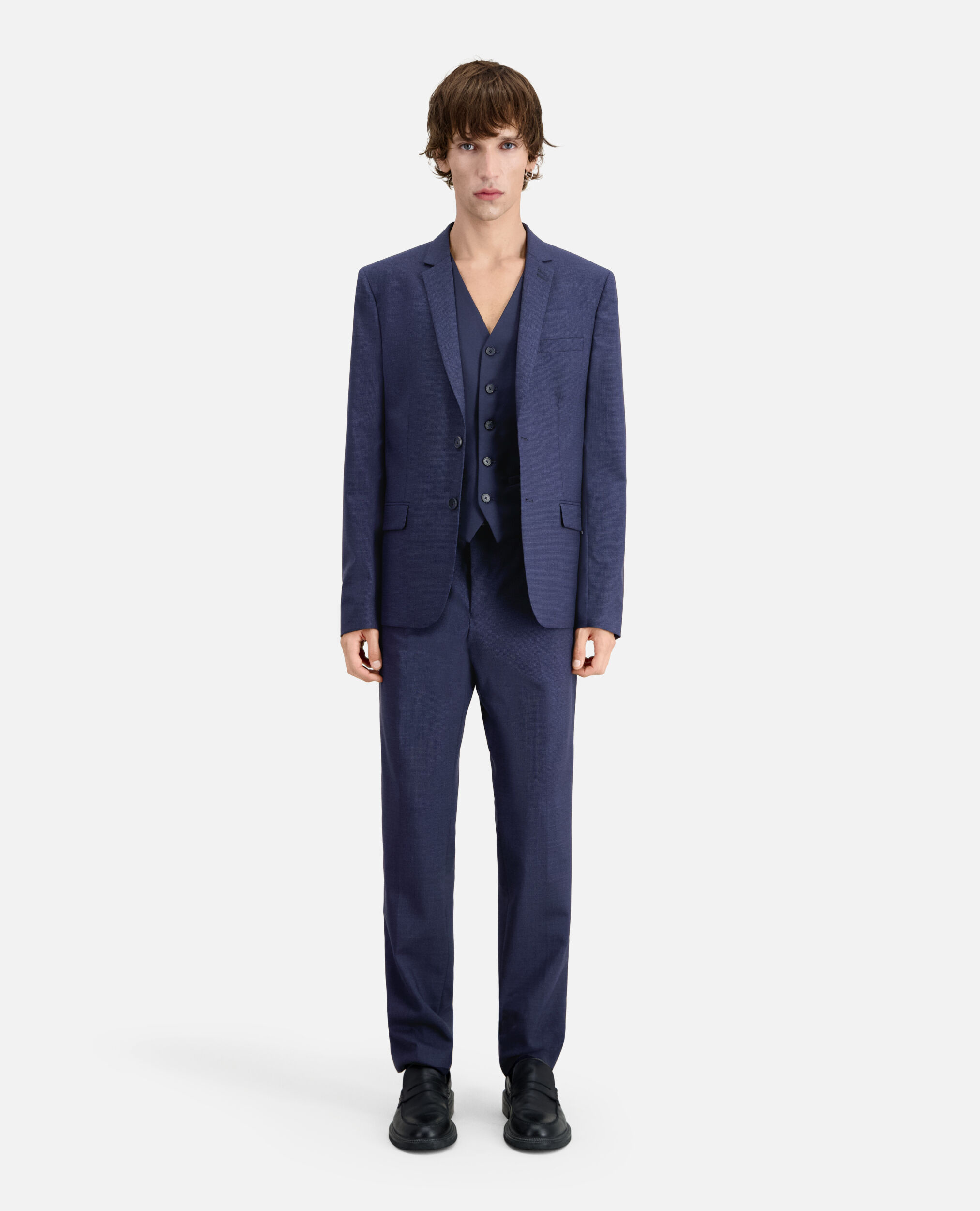 Navy blue micro-pattern wool suit jacket, NAVY / BLACK, hi-res image number null