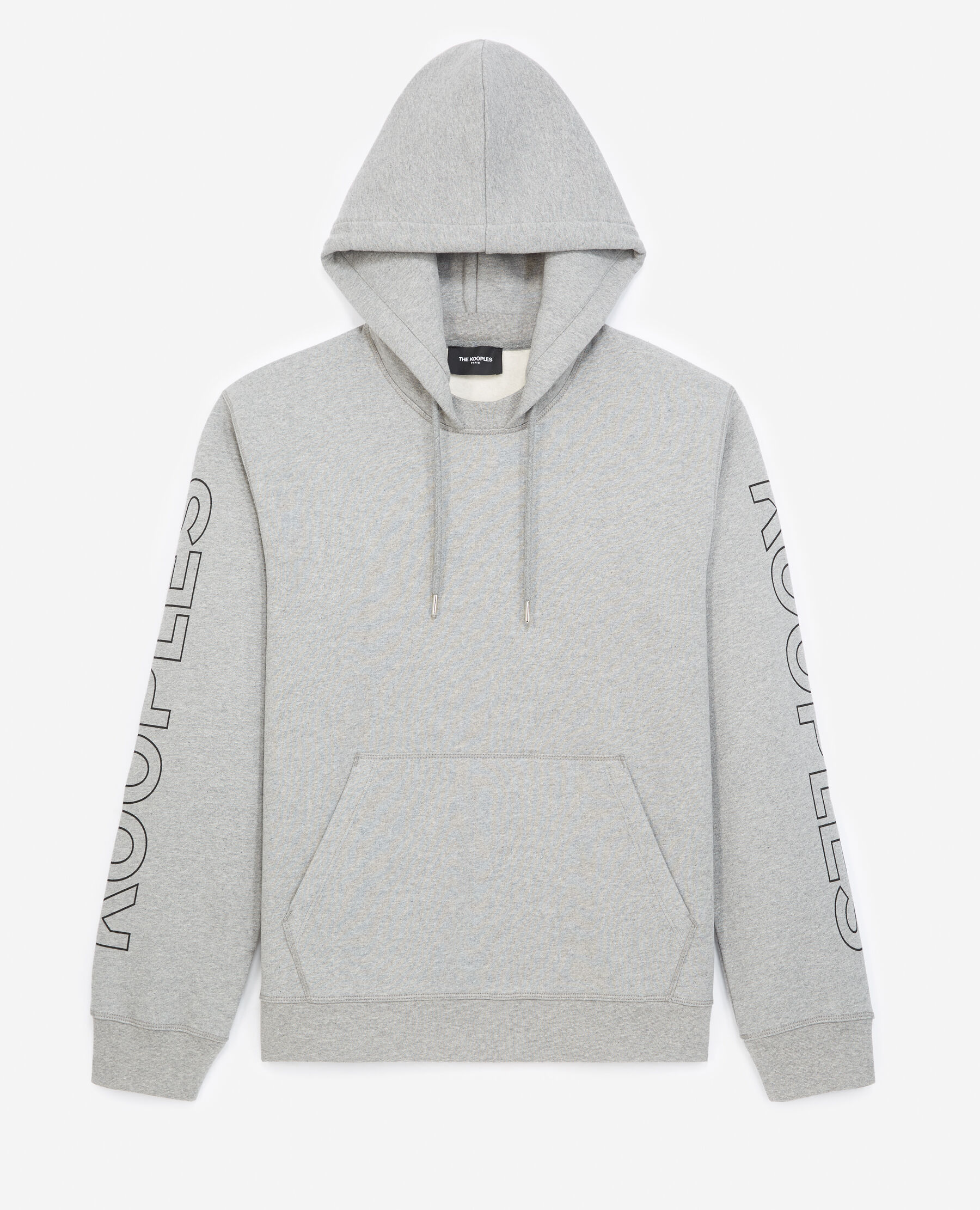 Gray hooded long sleeved sweatshirt with logo
