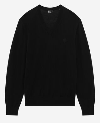 The Kooples HOMME BLACK pull col v en laine mérinos noir